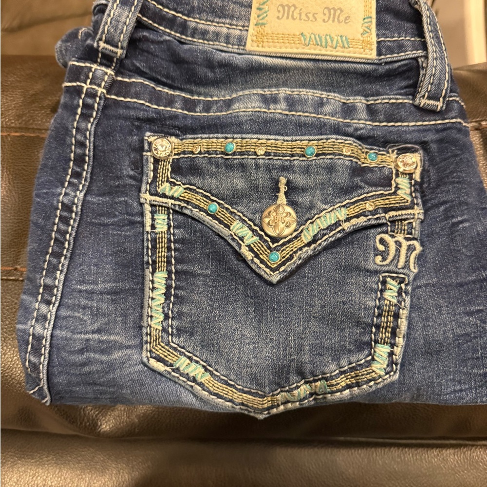 Miss Me Blue Jeans with Decorative Stitching